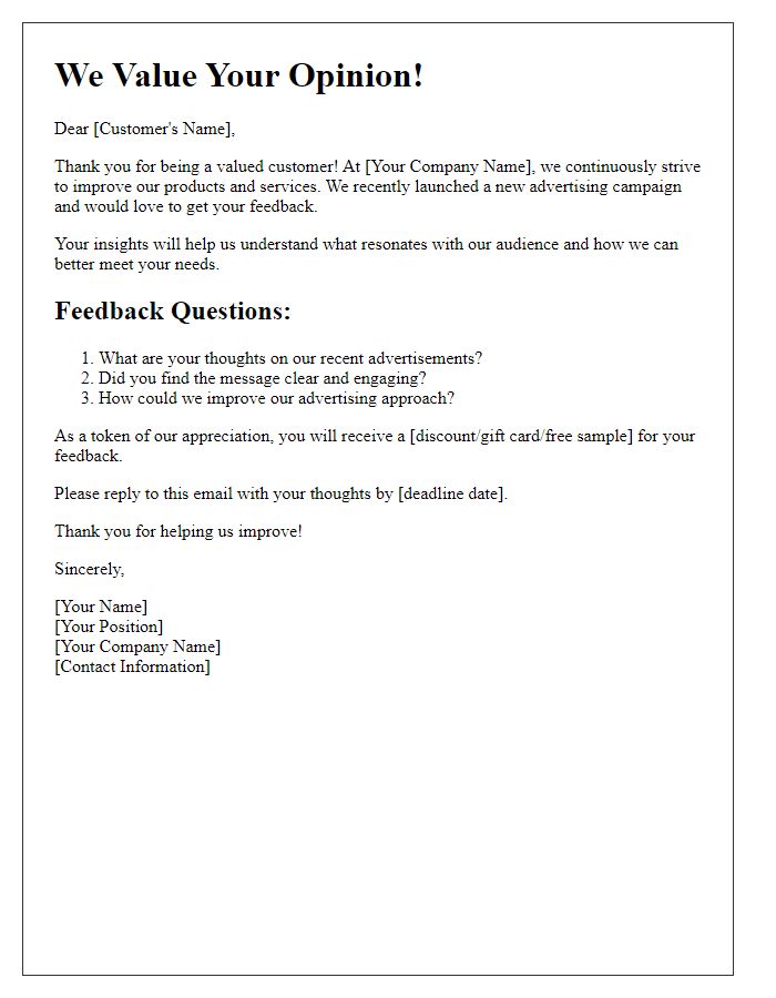 Letter template of Advertising Feedback Request for Customers