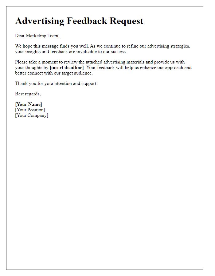 Letter template of Advertising Feedback Request for Marketing Team