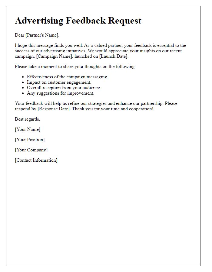 Letter template of Advertising Feedback Request for Partners