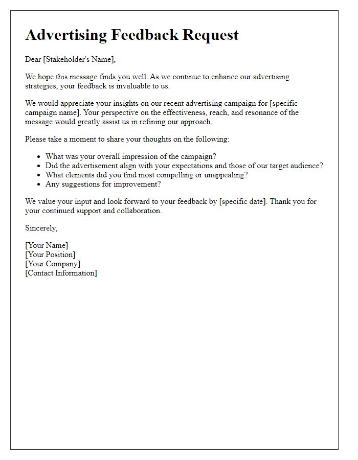 Letter template of Advertising Feedback Request for Stakeholders