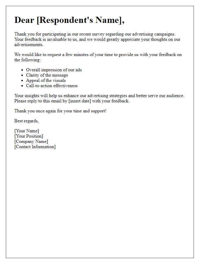 Letter template of Advertising Feedback Request for Survey Respondents