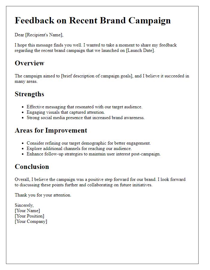 Letter template of brand campaign feedback