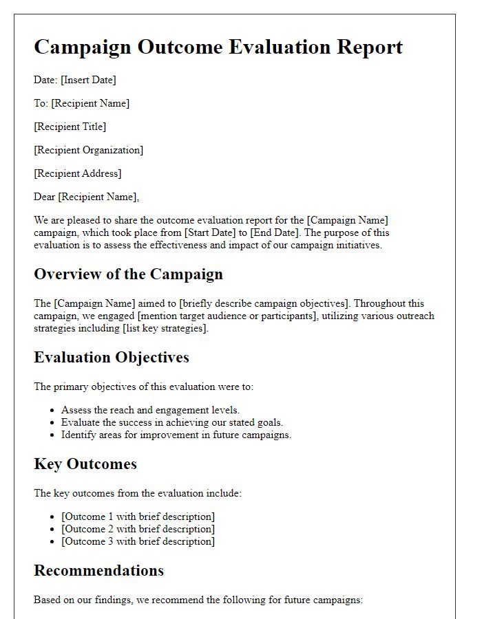 Letter template of campaign outcome evaluation