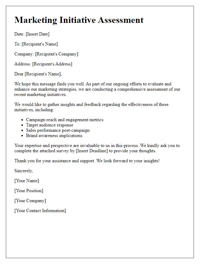 Letter template of marketing initiative assessment