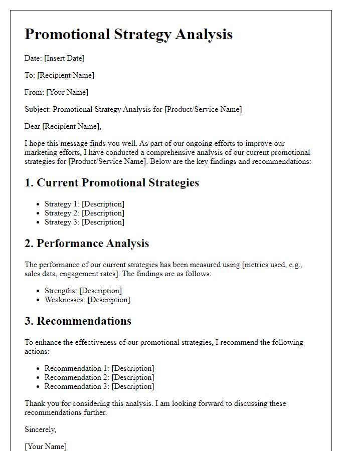 Letter template of promotional strategy analysis