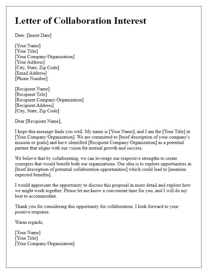 Letter template of collaboration interest for mutual growth