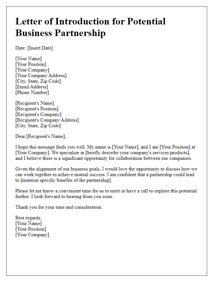 Letter template of introduction for potential business partnership