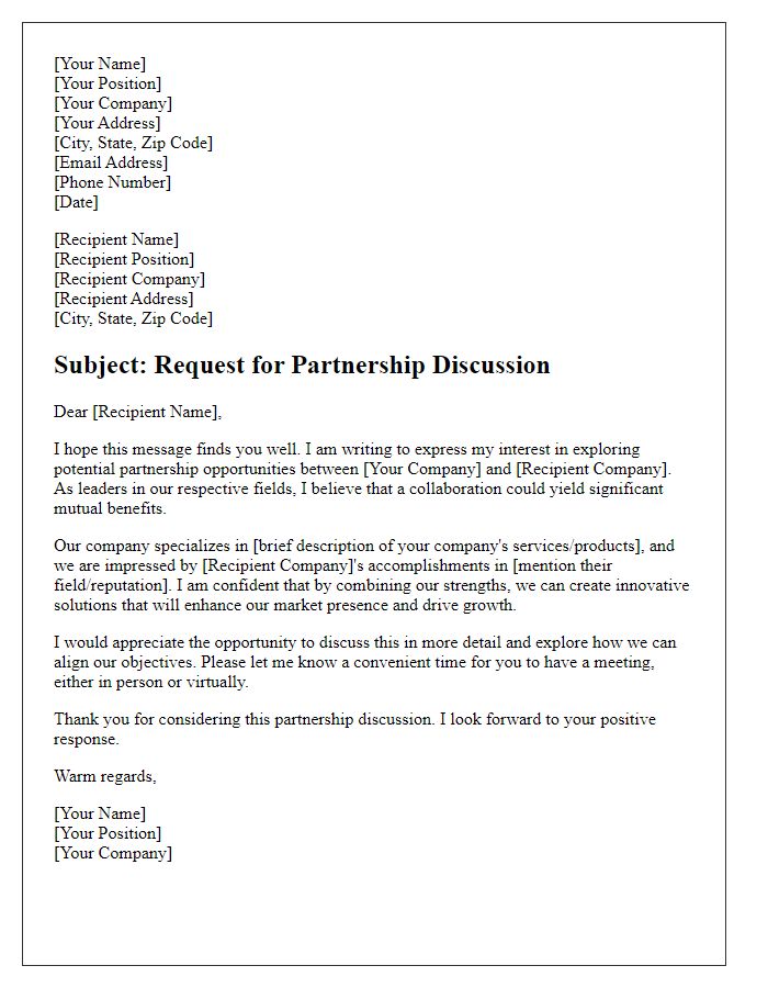 Letter template of request for partnership discussion