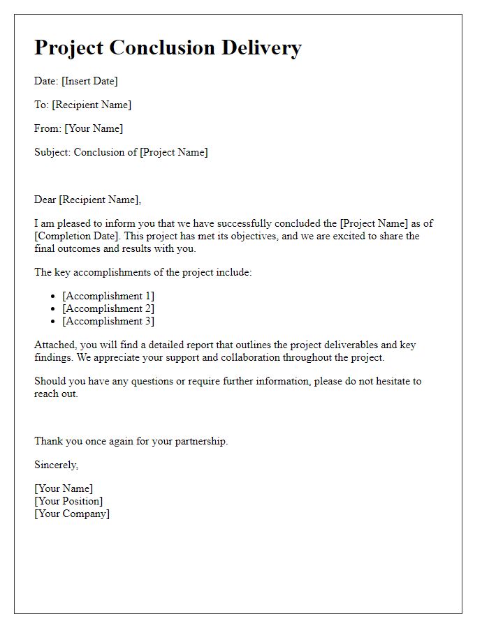 Letter template of project conclusion delivery.