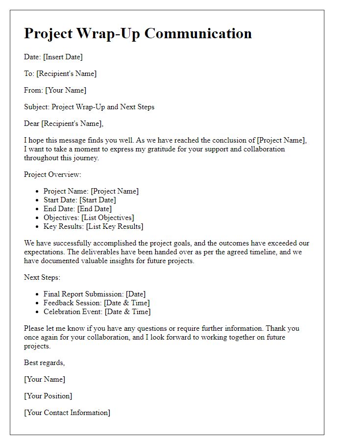 Letter template of project wrap-up communication.