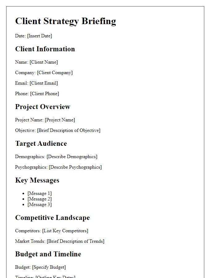 Letter template of client strategy briefing for advertising agency