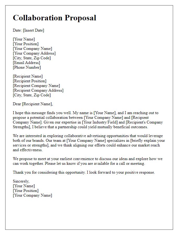 Letter template of collaboration proposal for advertising agency