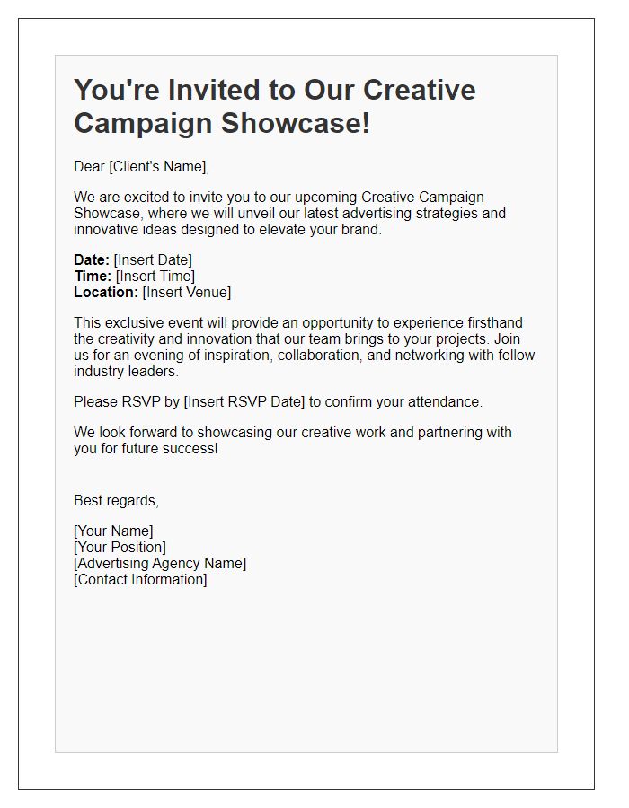 Letter template of creative campaign showcase for advertising agency