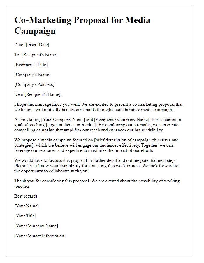 Letter template of co-marketing proposal for media campaign