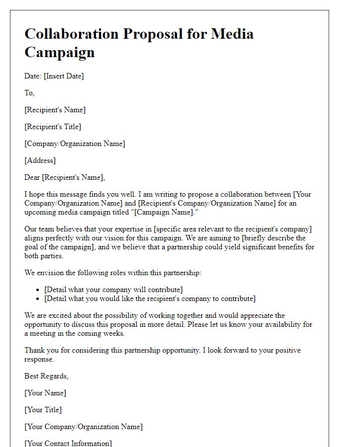 Letter template of collaboration proposal for a media campaign