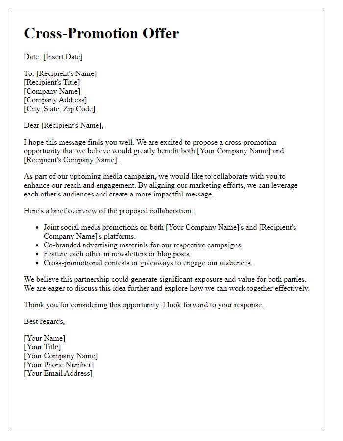 Letter template of cross-promotion offer for media campaign execution