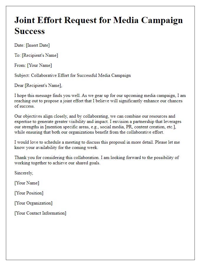 Letter template of joint effort request for media campaign success