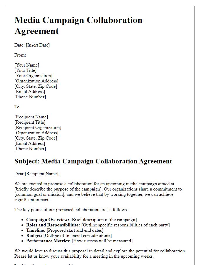 Letter template of media campaign collaboration agreement