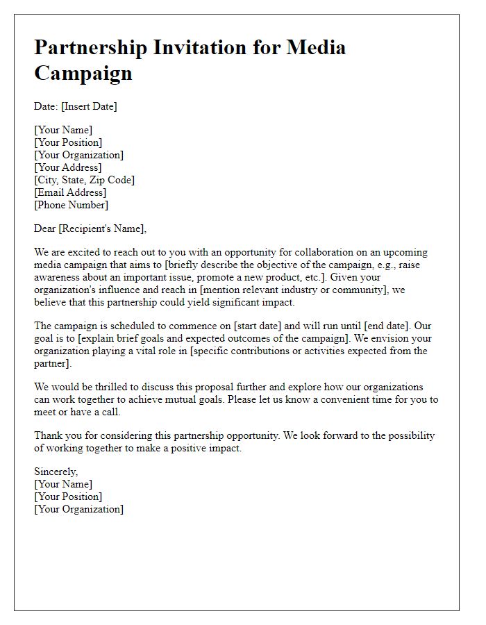 Letter template of partnership invitation for media campaign initiatives