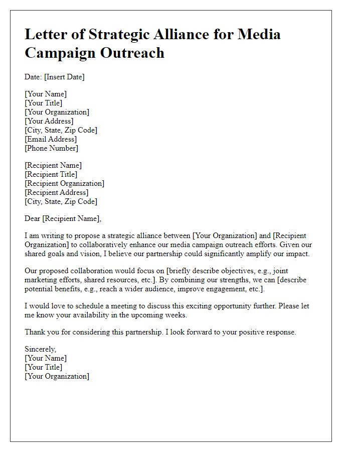 Letter template of strategic alliance for media campaign outreach