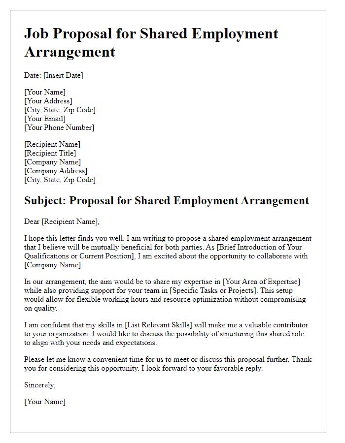 Letter template of job proposal for shared employment arrangement.