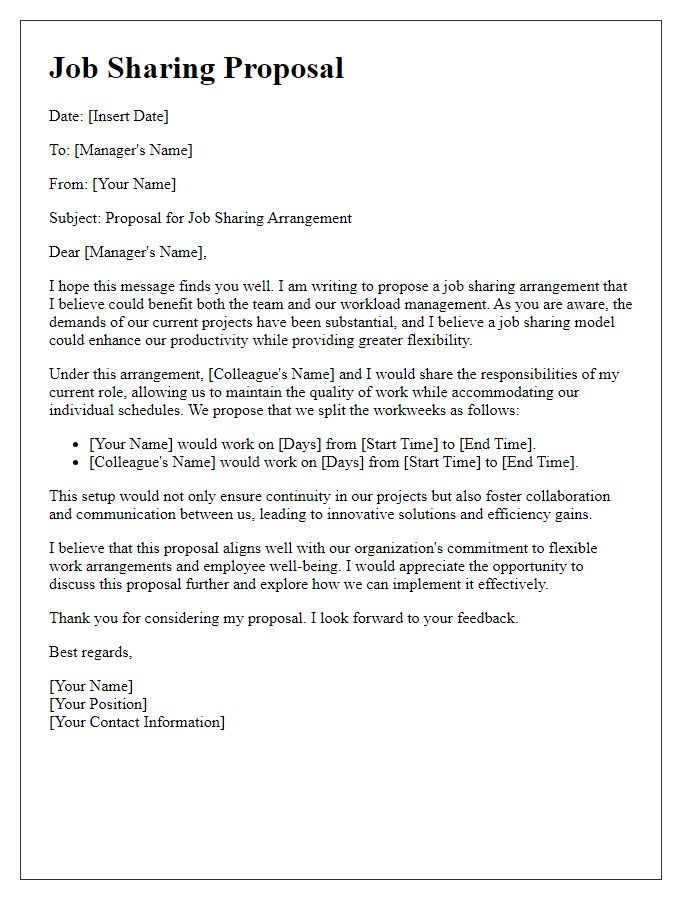 Letter template of job sharing proposal for flexible work.