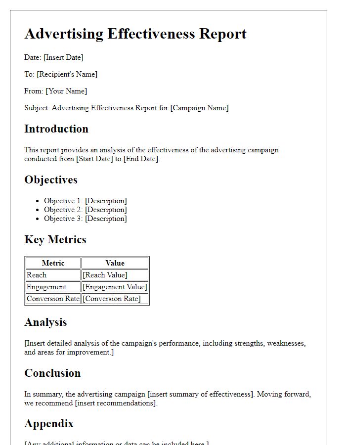 Letter template of advertising effectiveness report