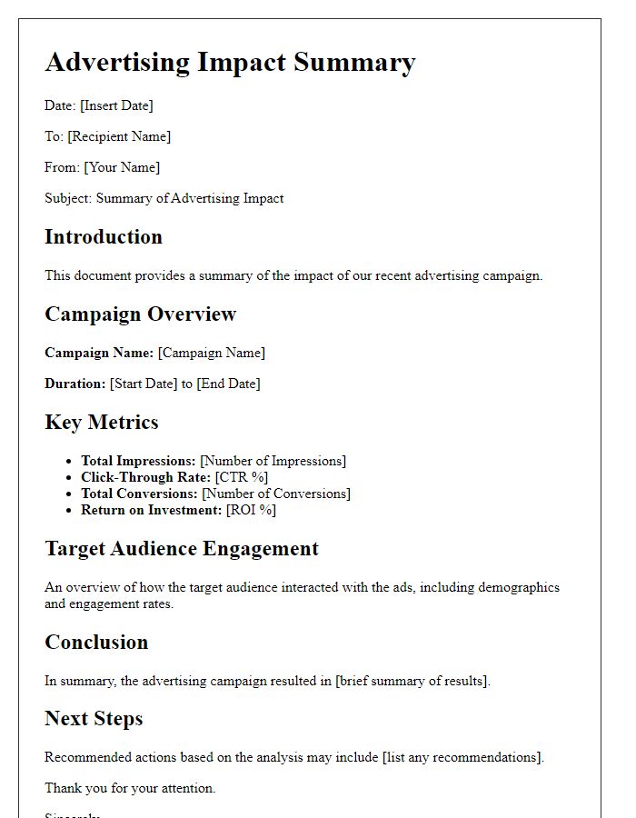 Letter template of advertising impact summary