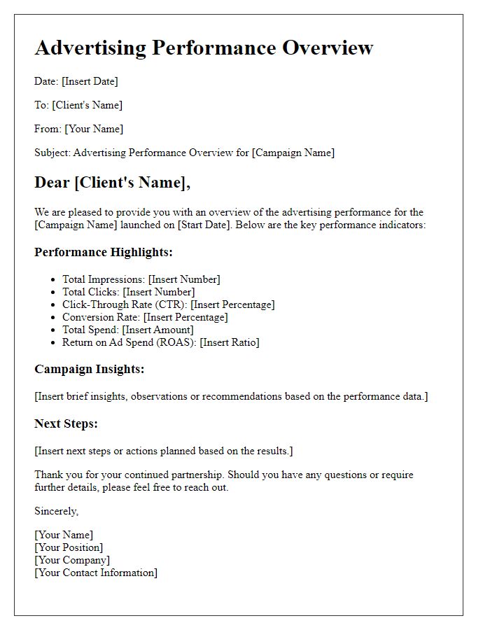 Letter template of advertising performance overview