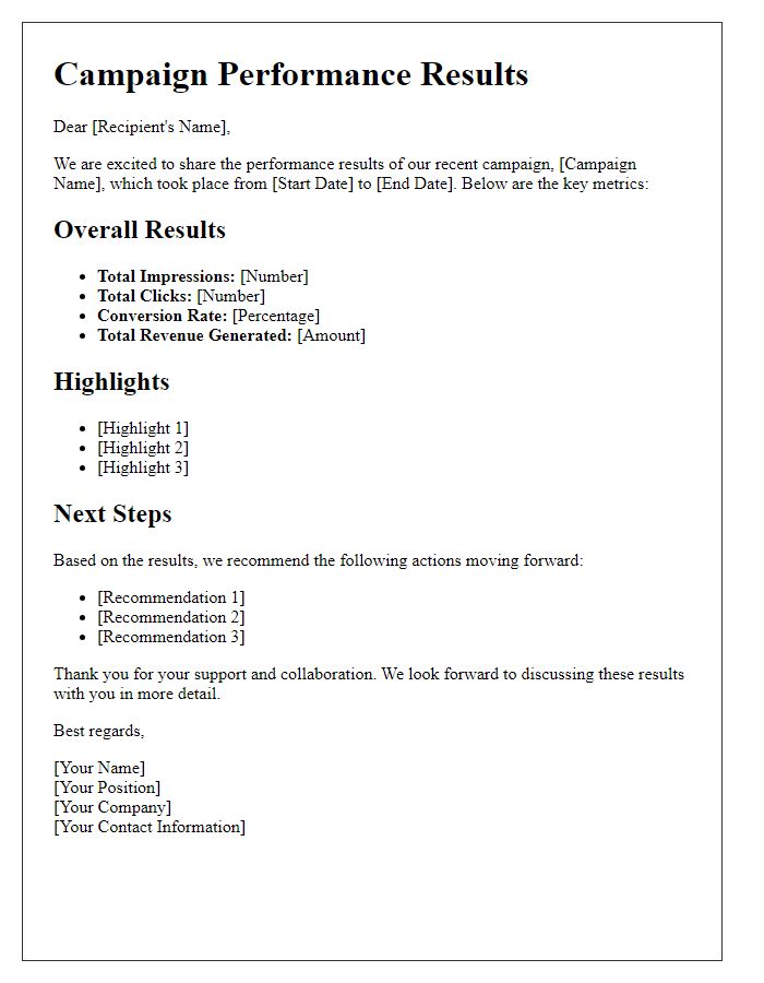 Letter template of campaign performance results