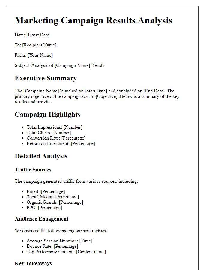 Letter template of marketing campaign results analysis