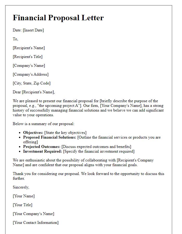 Letter template of advertising financial proposal