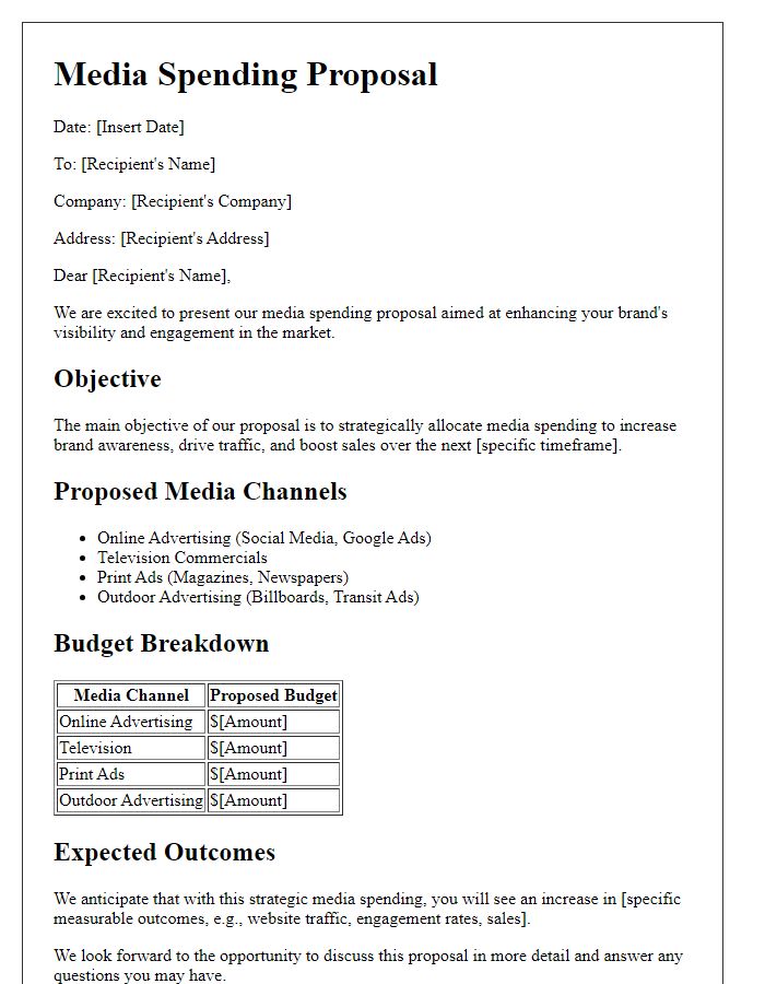 Letter template of media spending proposal