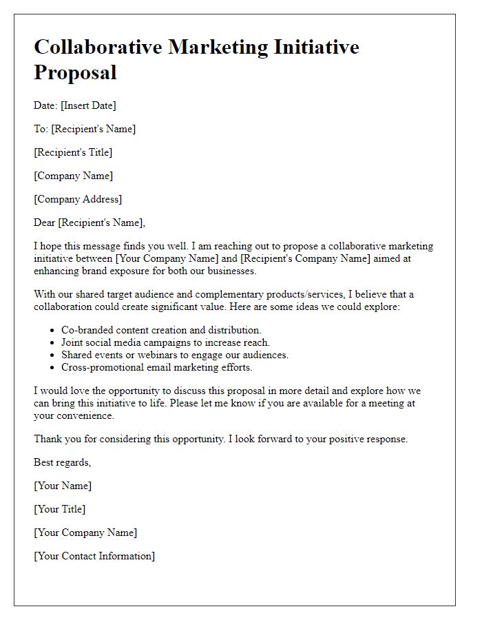 Letter template of collaborative marketing initiative for brand exposure