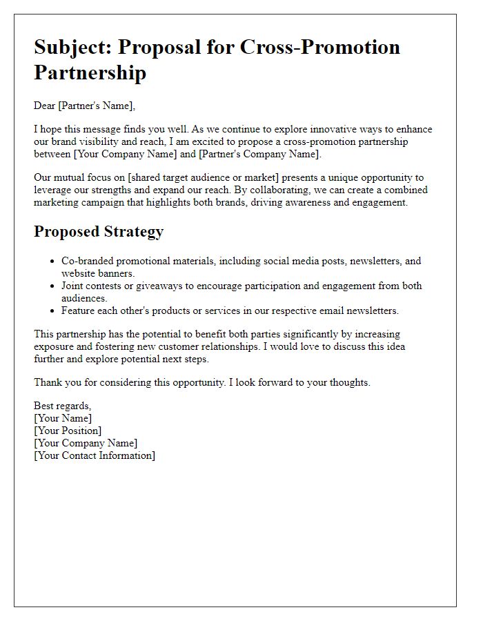 Letter template of cross-promotion strategy for shared brand visibility