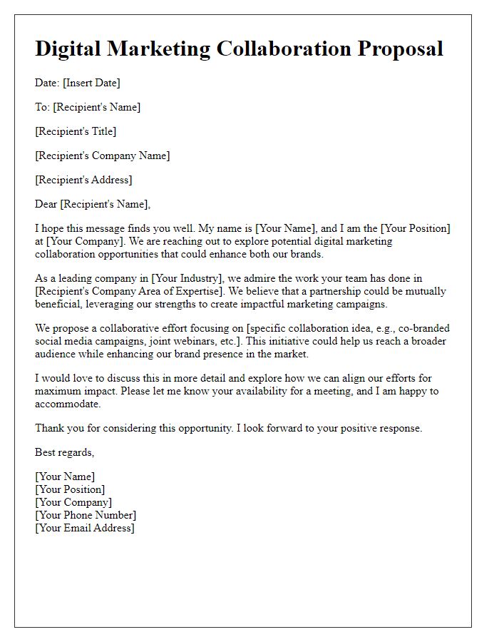 Letter template of digital marketing collaboration for brand enhancement