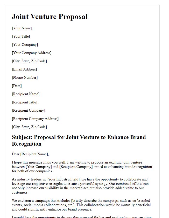 Letter template of joint venture for increased brand recognition