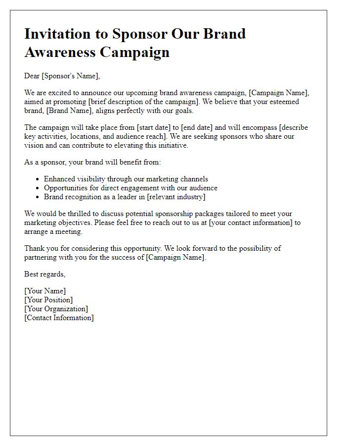 Letter template of sponsorship invitation for brand awareness campaign