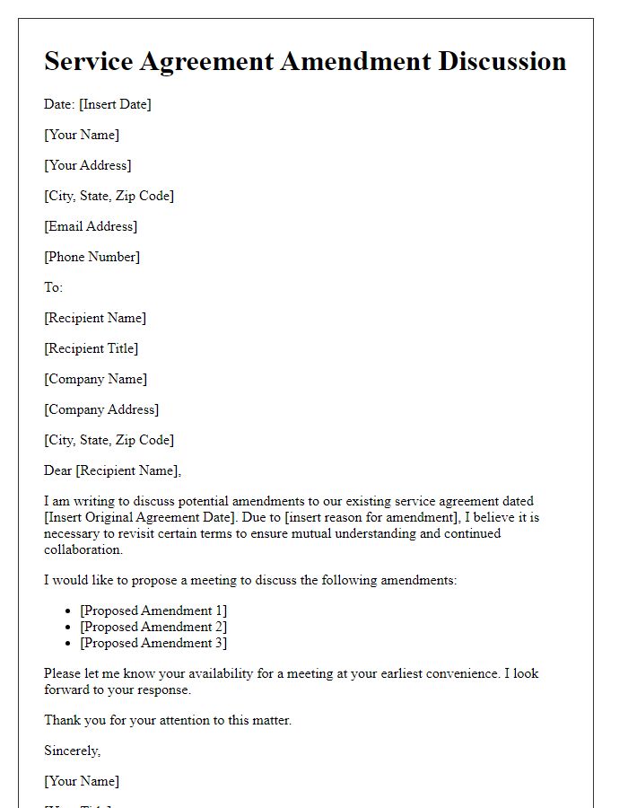 Letter template of service agreement amendment discussion