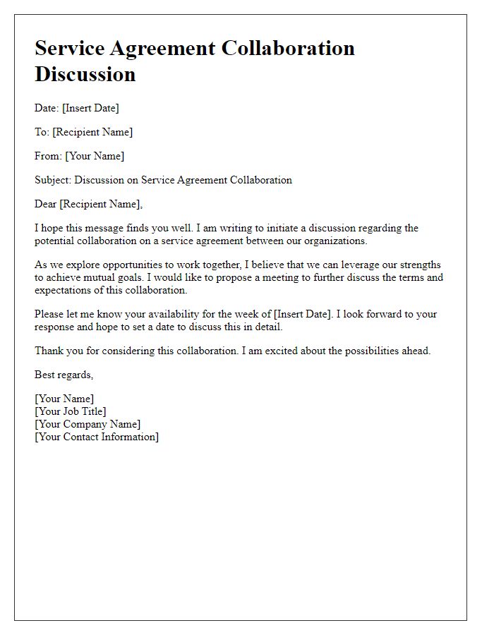 Letter template of service agreement collaboration discussion