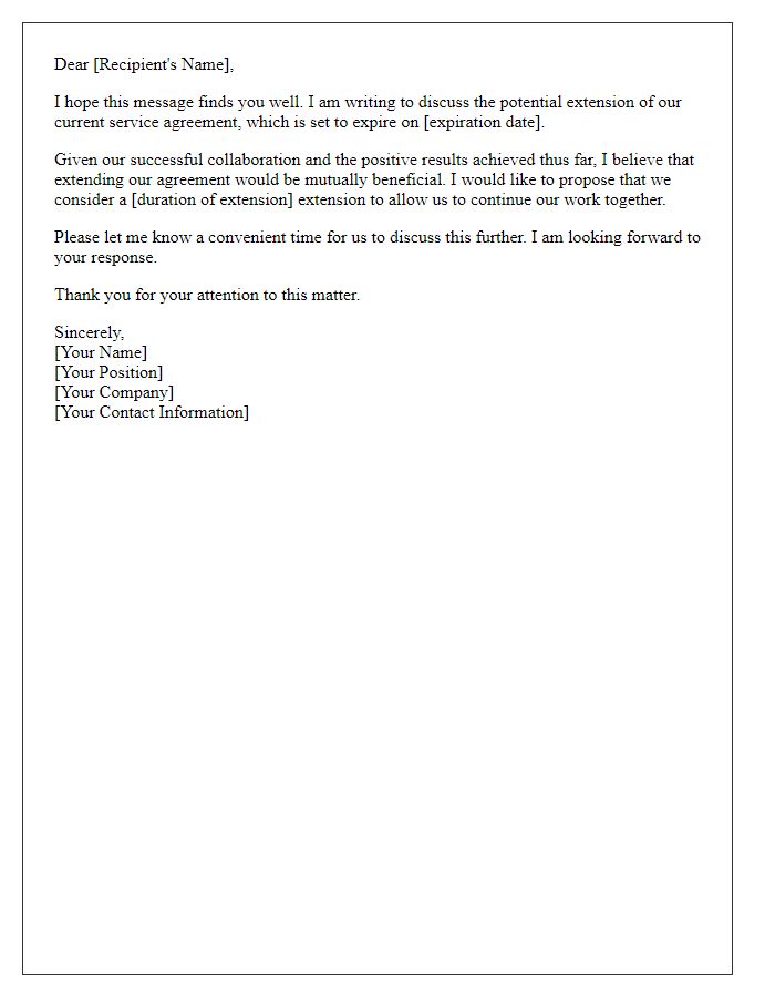 Letter template of service agreement extension conversation
