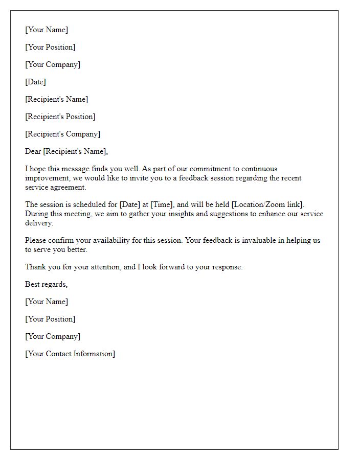 Letter template of service agreement feedback session