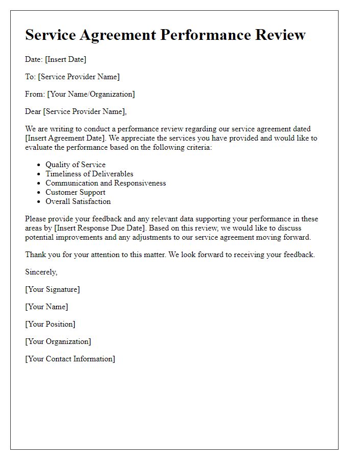 Letter template of service agreement performance review