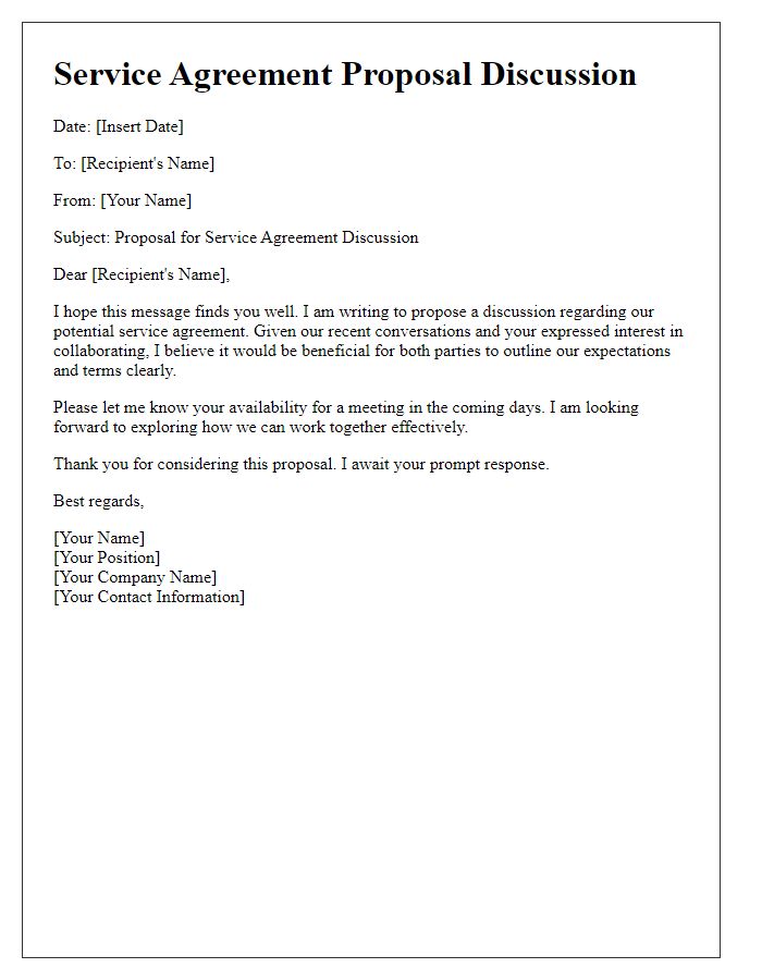 Letter template of service agreement proposal discussion