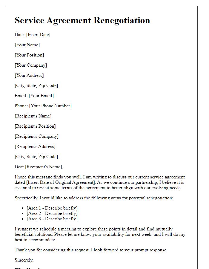 Letter template of service agreement renegotiation conversation