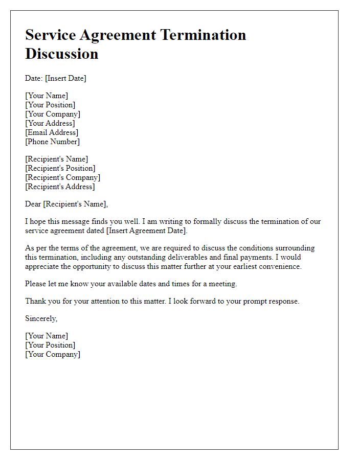 Letter template of service agreement termination discussion