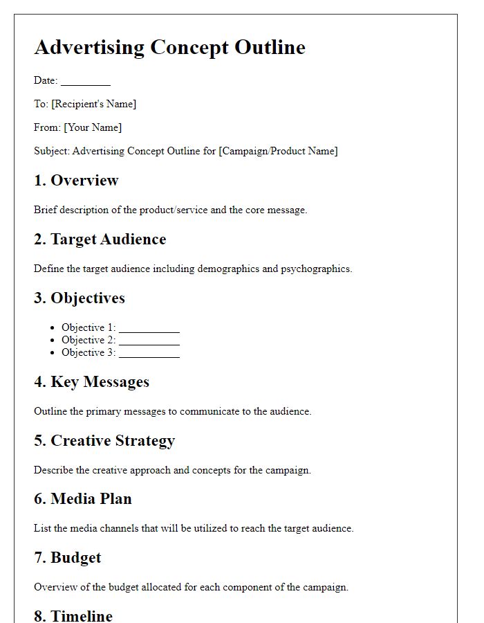 Letter template of advertising concept outline