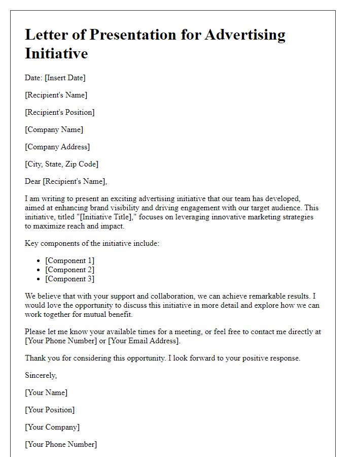 Letter template of advertising initiative presentation