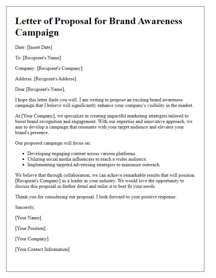 Letter template of brand awareness campaign pitch