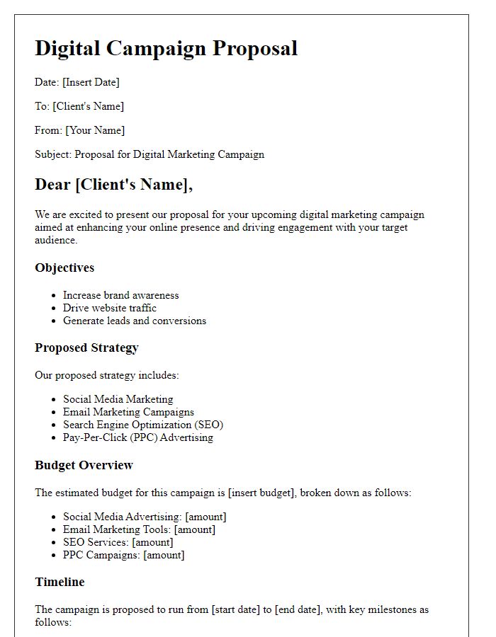 Letter template of digital campaign proposal